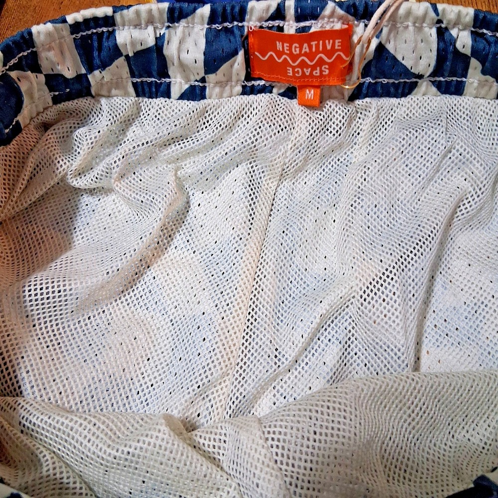 Negative Space Lined Swim‎ Trunks Mens Med Checkerboard Pockets Drawstring NWT - Picture 4 of 9